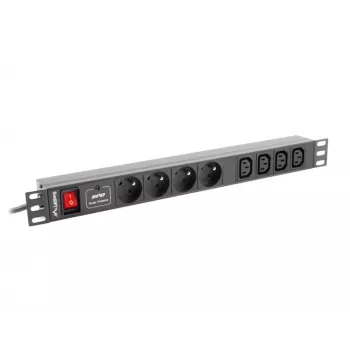 Power Distribution Unit LANBERG PDU-04E04I-0200-BK — 4× C13-Ausgänge, 16 A, 220–250 V, 2 m Kabel, 1U horizontal, schwarz
