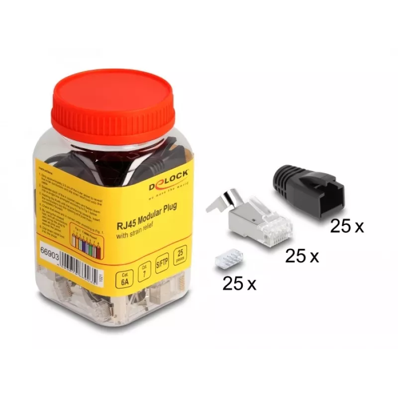 DeLOCK 66903 Kabelverbinder RJ-45 Schwarz Metallisch Stecker 25 Stück