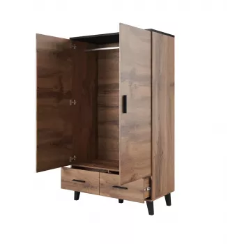 Kleiderschrank cama meble LOTTA 2D2D, 2-türig, Wotan-Eiche-Rahmen, mattschwarze Fronten, 1100×550×1900 mm