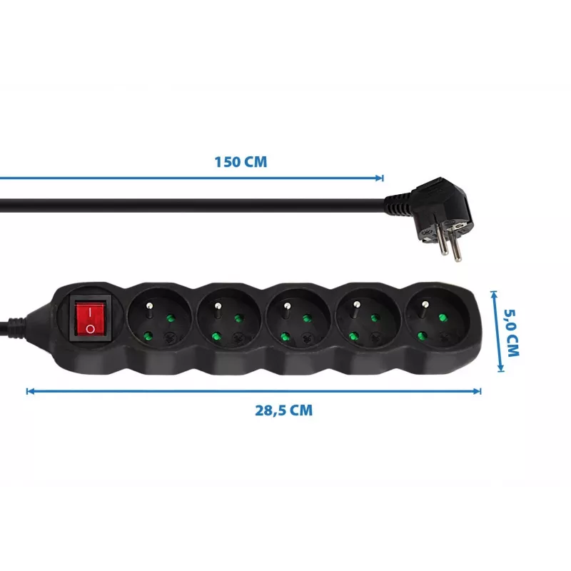 Power Extension Esperanza ELK214K 1.5 m Kabel 5 Type E outlets Indoor Schwarz