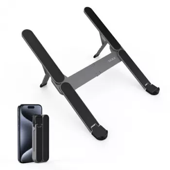 Faltbarer kompakter Mini-Laptopständer SODI — grau, tragbarer verstellbarer Notebook-Riser
