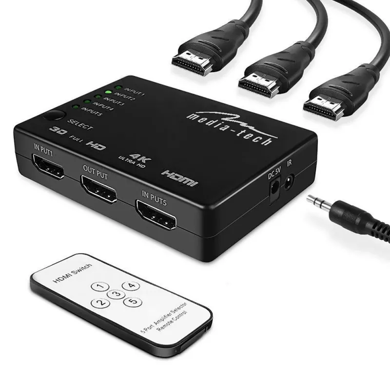 HDMI-Umschalter MEDIA-TECH MT5207, 5x HDMI-Eingänge, 1x HDMI-Ausgang, schwarz