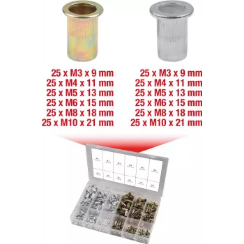 Gewindemuttern KS Tools 970.0630 Stahl & Aluminium M3x9mm–M10x21mm 300 Stück