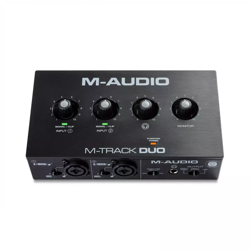 Audio-Interface M-Audio M-Track Duo — USB 2-in/2-out, 16-bit/48 kHz, 1x XLR/TS-Combo, 1x Instrumenteneingang, 48V Phantomspeisung