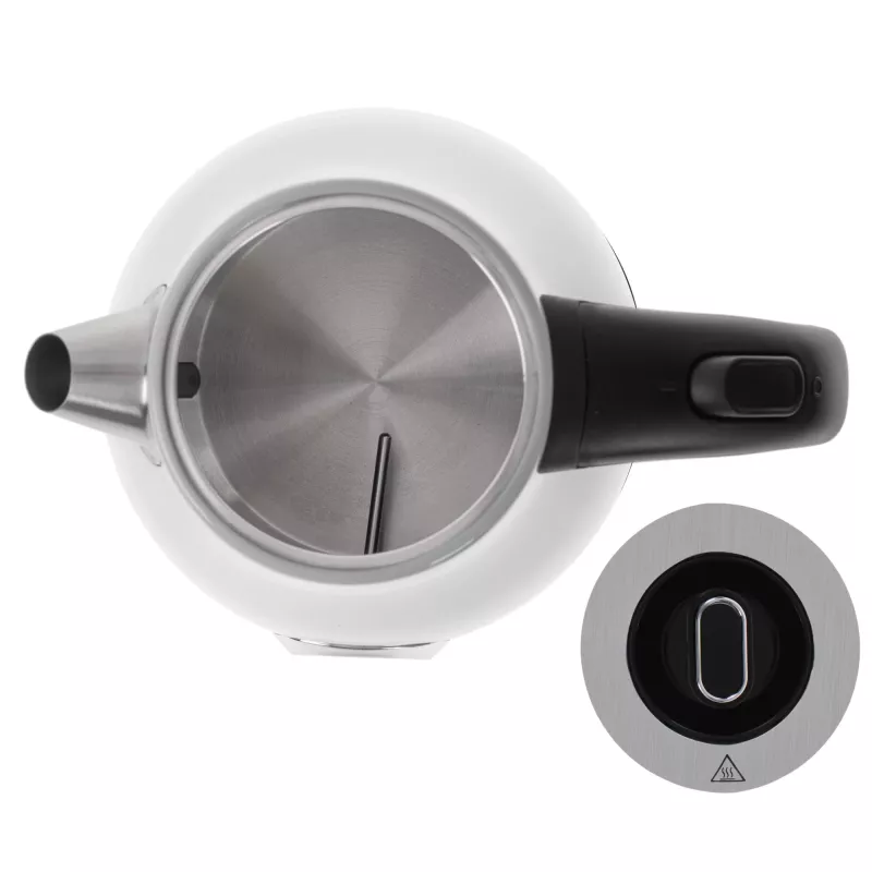 Wasserkocher Camry CR 1344 — 1,7 l, 2200 W, Edelstahl, integriertes Thermometer, 360°-Basis, weiß