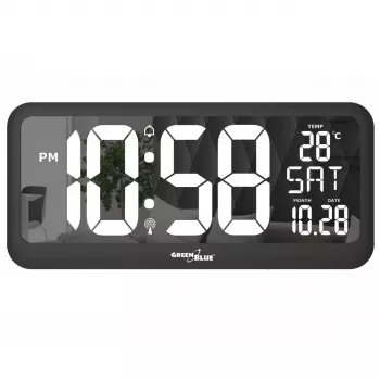 Große Digitaluhr Wandmontage freistehend mit Temperatursensor 37x17cm LCD-Anzeige Netzadapter & batteriebetrieben