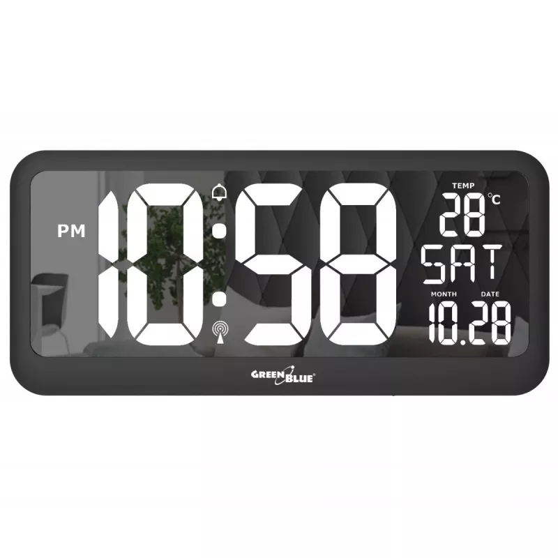 Große Digitaluhr Wandmontage freistehend mit Temperatursensor 37x17cm LCD-Anzeige Netzadapter & batteriebetrieben