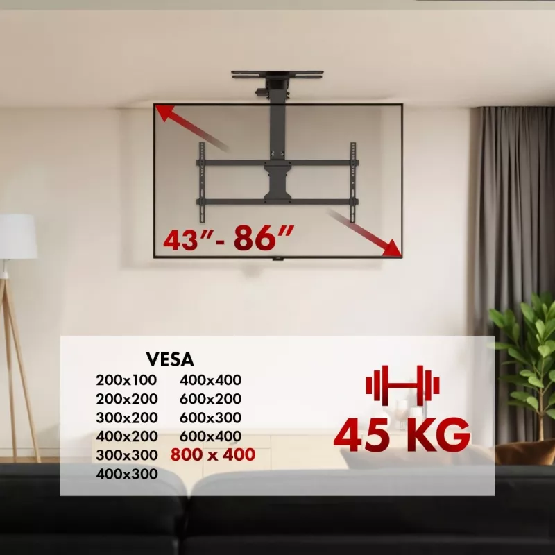 Decken-TV-Halterung MACLEAN MC-109 T VESA 800x400 für 43–86 Zoll Bildschirme, max. Belastung 45 kg