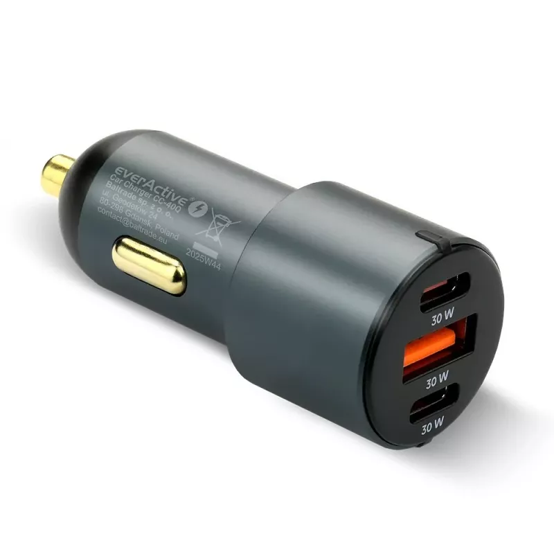 Auto-Ladegerät everActive CC-40Q QC3.0 60W, USB-Autoadapter zum Laden mobiler Geräte