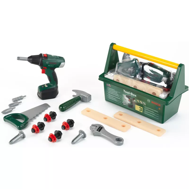 Theo Klein 8520 Bosch Toolbox I mit viel Werkzeug I inkl. batteriebetriebenem Akkuschrauber
