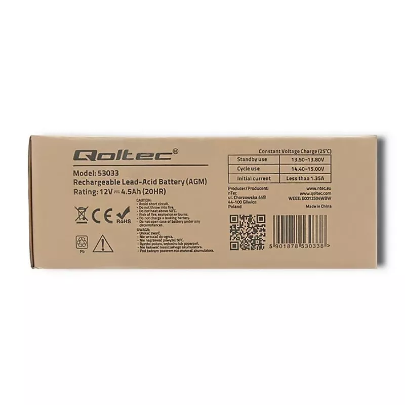 AGM-Batterie Qoltec 53033 4.5 Ah 15 V 65.5 A Motorrad