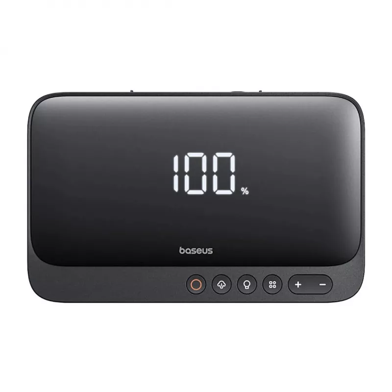 Tragbares Ladegerät Baseus Super Energy 6000 mAh – Starthilfe, LiPo 6000 mAh, 300 A Startstrom, 150 PSI, integriertes Display & Taschenlampe, USB-C + USB-A, schwarz