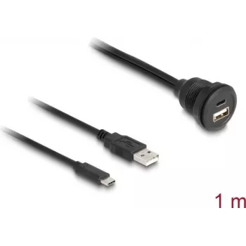 DeLOCK USB 2.0 Kabel USB Typ-A Stecker und USB Typ-C Stecker auf USB Typ-A Buchse und USB Typ-C Buchse 1 m schwarz