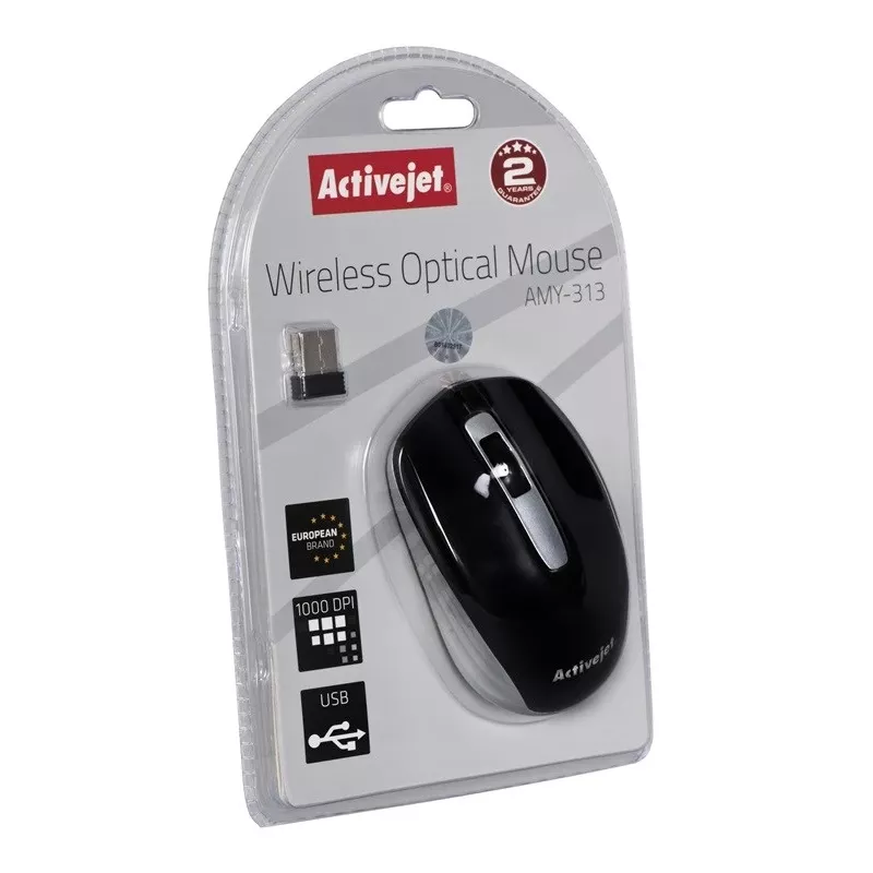 Kabellose Maus ActiveJet AMY-313, RF-Nano-Empfänger, optisch 1200 DPI, beidhändig, 3 Tasten, AA-Batterie