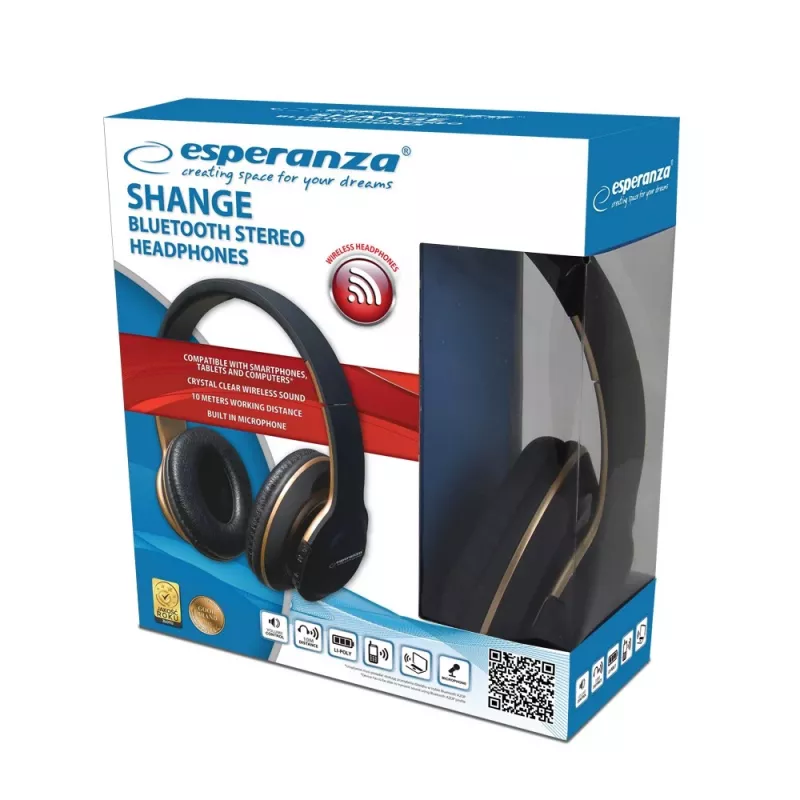 Esperanza EH220 Bluetooth-Kopfhörer mit Kopfbügel, Schwarz