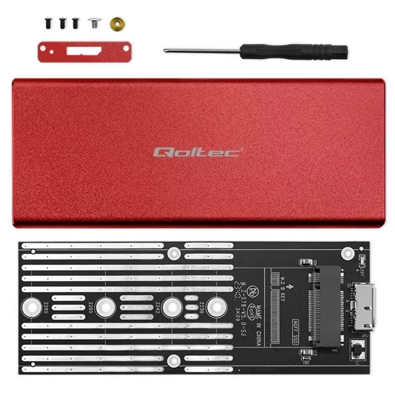 SSD-Gehäuse QOLTEC 51831 USB 3.0 für M.2 SATA-Laufwerke bis zu 2 TB, rot, unterstützt 30 mm Länge, bis zu 4 Laufwerke