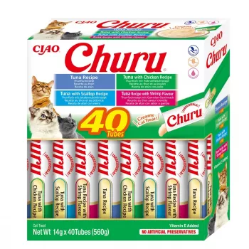 Nassfutter-Snacks INABA Churu Variety Box — Thunfisch, 40 × 14 g Pastenbeutel, getreidefrei, glutenfrei