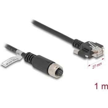 Netzwerkkabel DeLOCK M12 Kabel A-codiert 8-polig Buchse auf RJ45 Stecker Cat5e 1m Schwarz