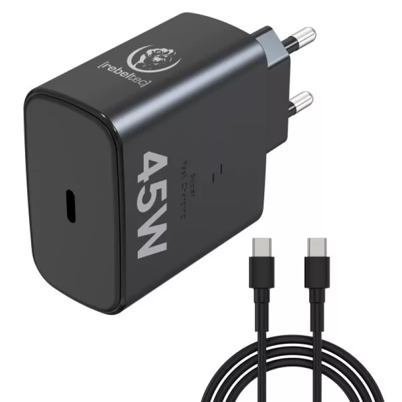 Rebeltec Fast Charger USB-C RBLAKT00026 45W für Notebooks und Telefone