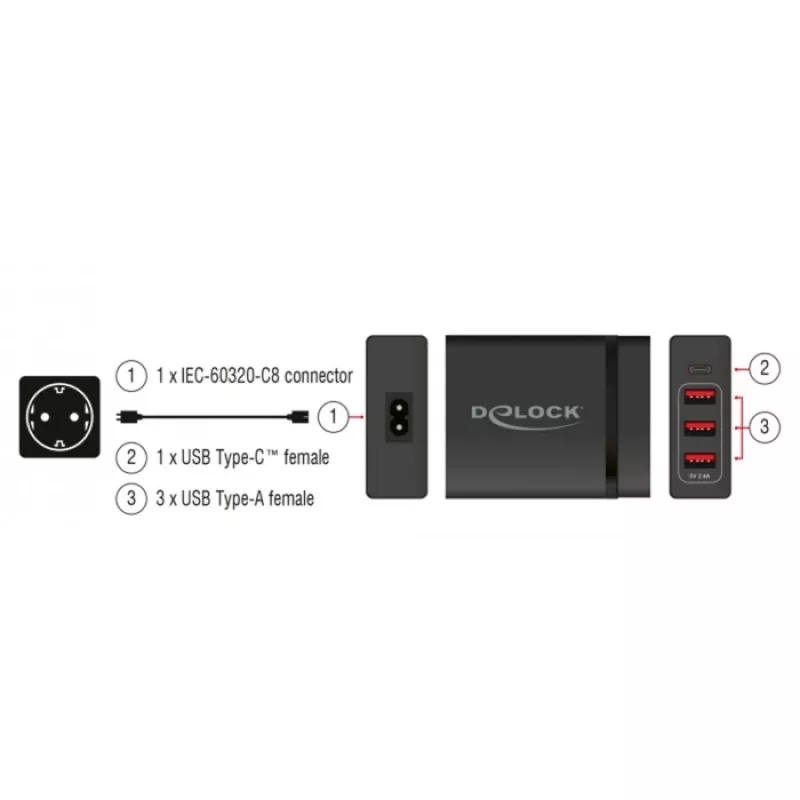 DeLOCK USB-Wandladegerät 63974 Universal Schwarz AC Indoor