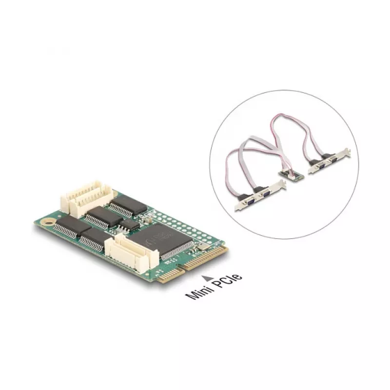 Interne RS-232-Schnittstellenkarte DELOCK 95278 — Mini PCI Express Host, 4× RS-232 Ausgänge, FIFO 256 B, 30×51×10 mm