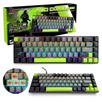 Mechanische Tastatur MEDIA-TECH MT1260 Red Core MX60, 60% Formfaktor, CHERRY MX Red Schalter, RGB-Beleuchtung, USB, grün