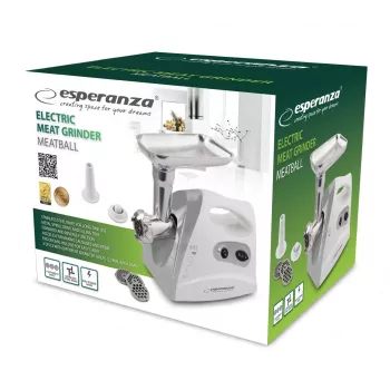 Elektrischer Fleischwolf ESPERANZA EKM012E 600 W, Grau, 2,6 kg, Rückwärtslauf, Wursthorn, Kebbe-Hersteller