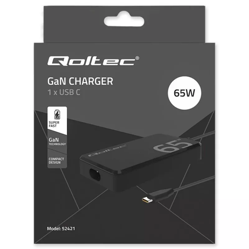 QOLTEC Ladegerät 65W GaN Super Fast schlank PD 5-20V 3,25A USB-C