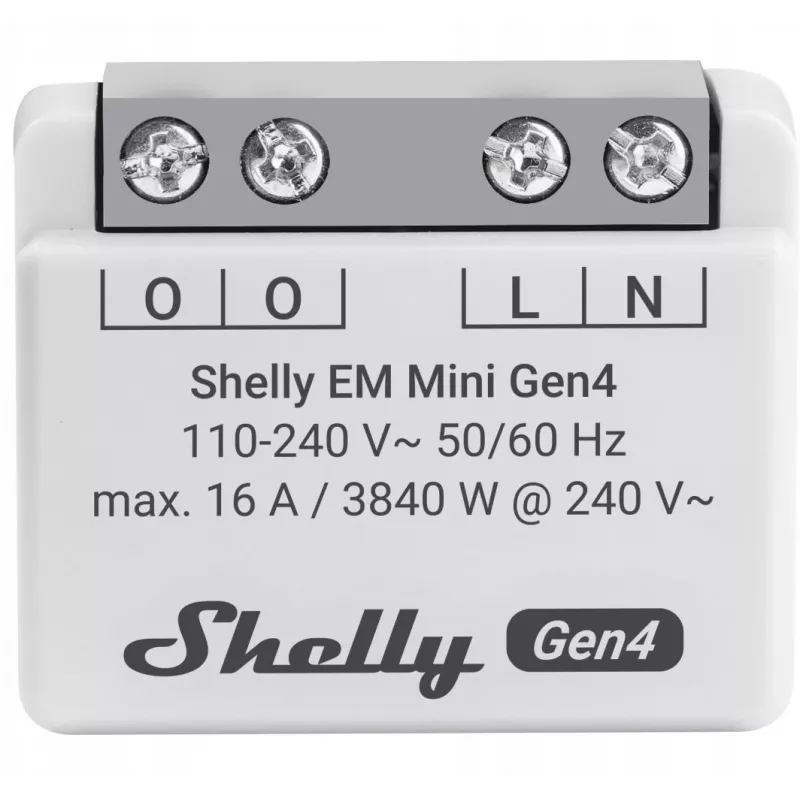 Smart-Relais Shelly Relay EM Mini Gen4 1-Kanal Wi‑Fi Matter Zigbee Bluetooth 8A, 110–240V, Energiezähler