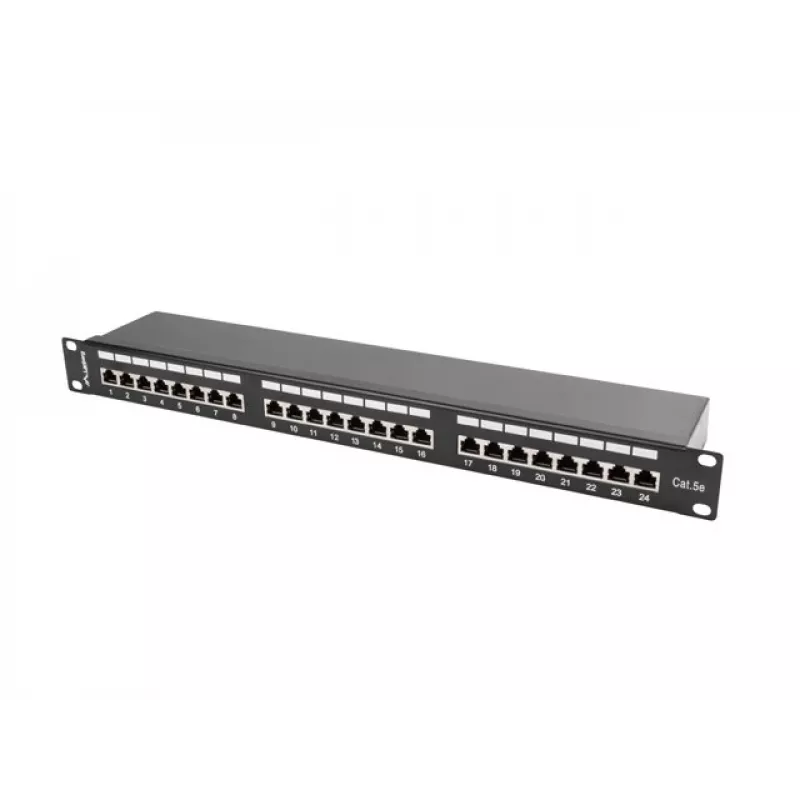 Patchpanel 1U LANBERG PPS5-1024-B — 24-Port RJ-45 Cat5, Metall, schwarz, Rackeinbau