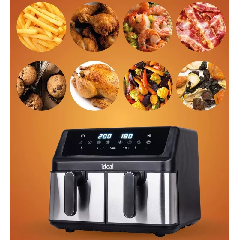 IDEAL fettfreie Fritteuse, doppelt horizontal 9L, 8 Funktionen - einschließlich Lebensmitteltrocknung