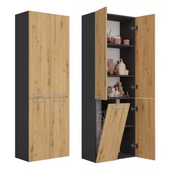 Topeshop NEL 1K DD ANT/ART KP Badezimmer-Standschrank Graphit, Eiche