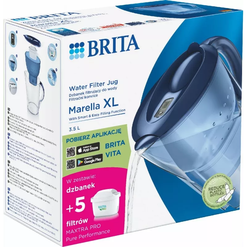 Wasserfilter-Kanne BRITA Marella XL mit 5 MAXTRA PRO Kartuschen, blau