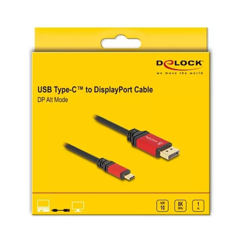 DeLOCK USB-C-auf-DisplayPort-Kabel 8K 30Hz HDR 1m Rot
