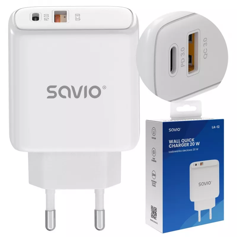 Savio LA-12 Ladegerät für Mobilgeräte Universal Weiß AC Schnellladen Indoor