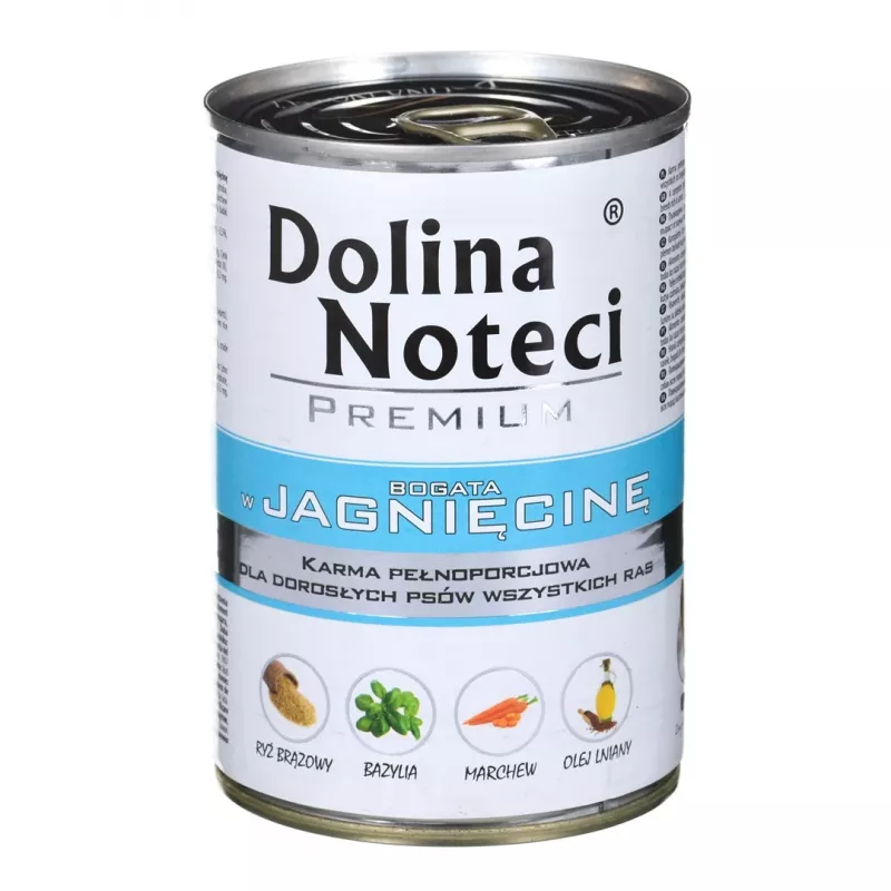Nassfutter für Hunde dolina noteci Premium Reich an Lamm 400 g — Alleinfuttermittel in Dosen für ausgewachsene Hunde, 75 % Feuchtigkeit, 12 % Protein