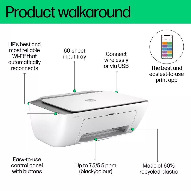 HP DeskJet 2820e Wireless All-in-One Farbdrucker, Instant Ink; Kopierer, Scanner