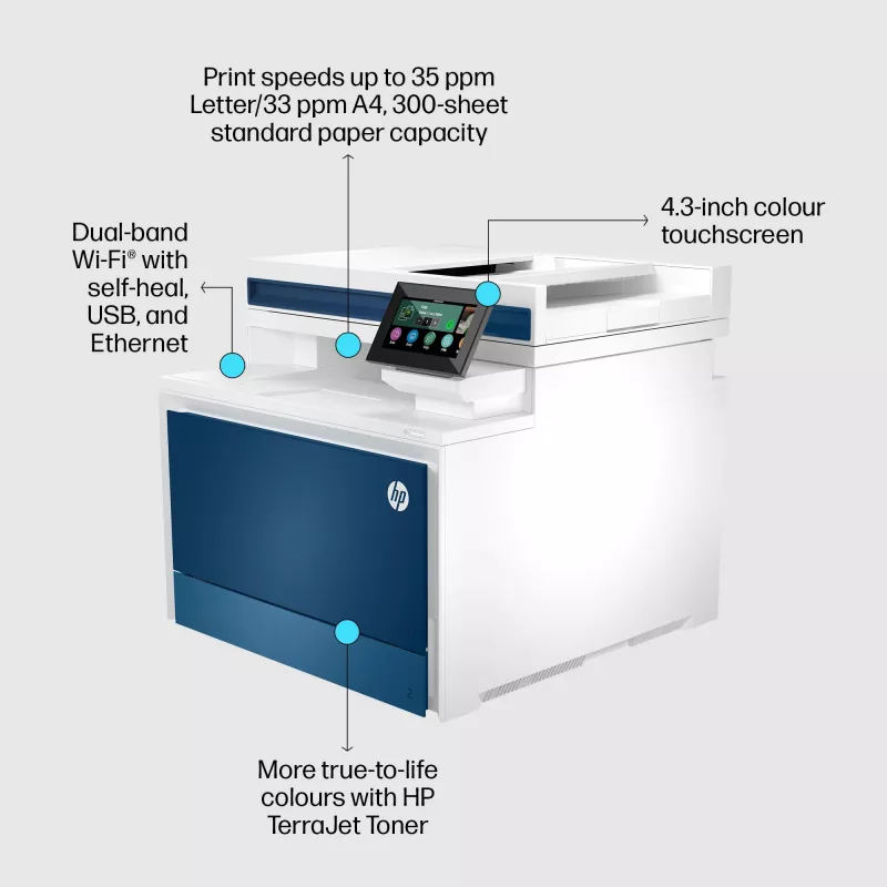 HP Color LaserJet Pro MFP 4302dw Drucker, Laser, Farbdruck, 600 x 600 DPI, A4, Direktdruck, Blau, Weiß