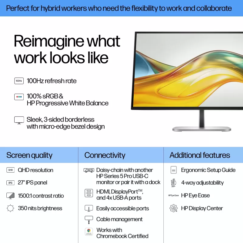 HP Series 5 Pro 27 Zoll QHD Monitor - 527pq, 68,6 cm (27 Zoll), 2560 x 1440 Pixel, Quad HD, LCD, 5 ms, Schwarz