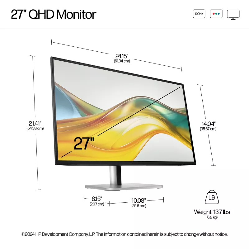 HP Series 5 Pro 27 Zoll QHD Monitor - 527pq, 68,6 cm (27 Zoll), 2560 x 1440 Pixel, Quad HD, LCD, 5 ms, Schwarz