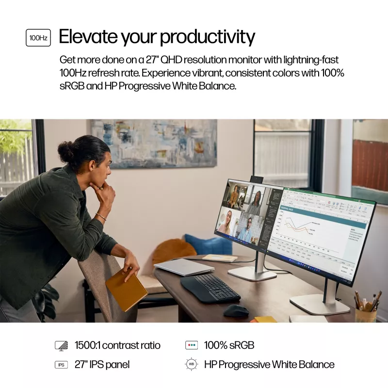 HP Series 5 Pro 27 Zoll QHD Monitor - 527pq, 68,6 cm (27 Zoll), 2560 x 1440 Pixel, Quad HD, LCD, 5 ms, Schwarz