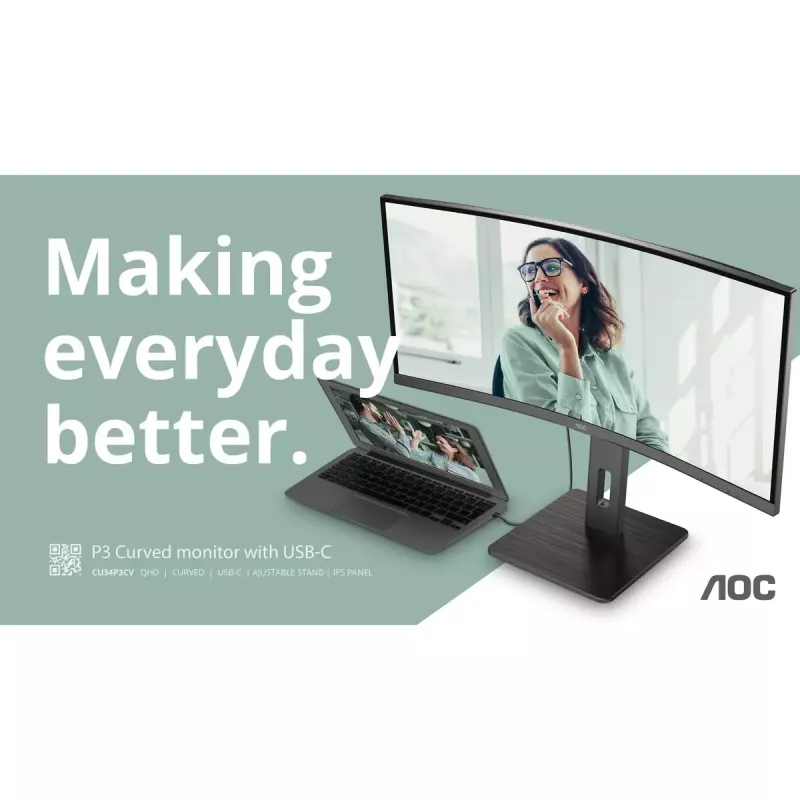 AOC CU34P3CV Computer Monitor 86,4 cm (34 Zoll) 3440 x 1440 Pixel UltraWide Quad HD LED Schwarz