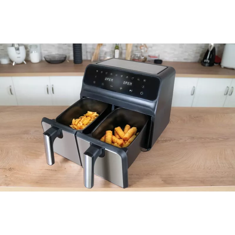 Unold 58685 Fritteuse Doppel 8 L Standgerät 1700 W Heißluftfritteuse Schwarz, Grau