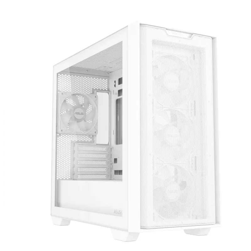 PC-Gehäuse ASUS A21 PLUS Micro ATX weiß — unterstützt Micro ATX/Mini-ITX, 3x120mm Frontlüfter, 1x120mm Hecklüfter, 360mm Frontradiator, GPU bis 380 mm