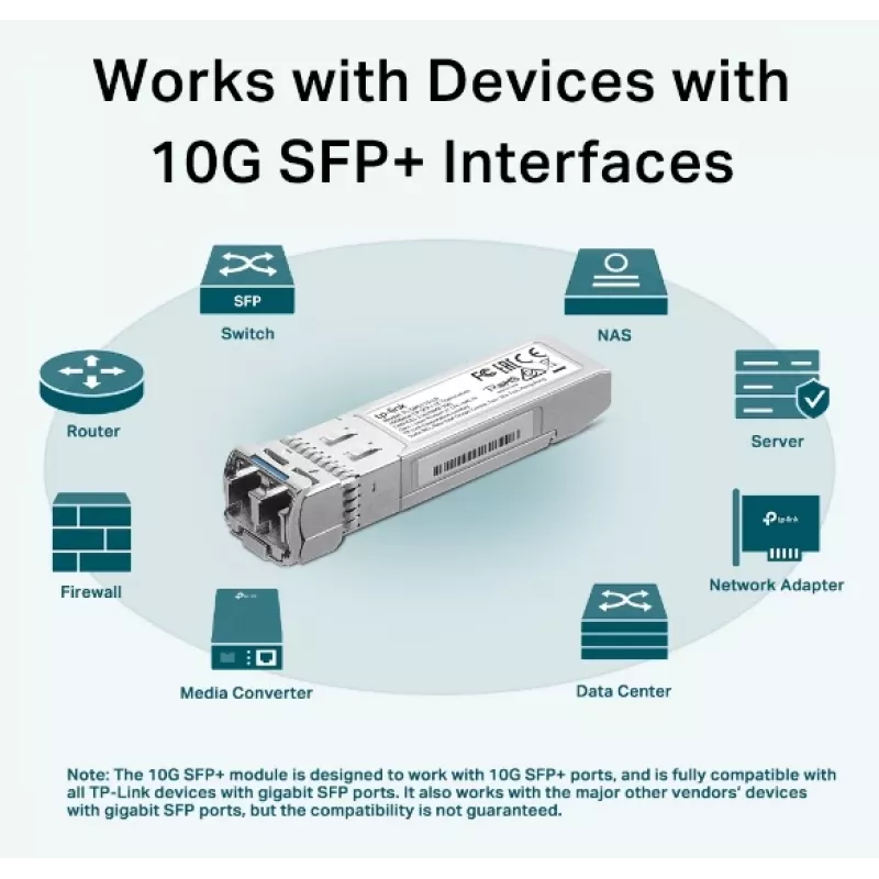 TP-Link 10Gbase-LR SFP+ LC Transceiver, Glasfaser, 10000 Mbit/s, SFP+, LC, 9/125 µm, LR