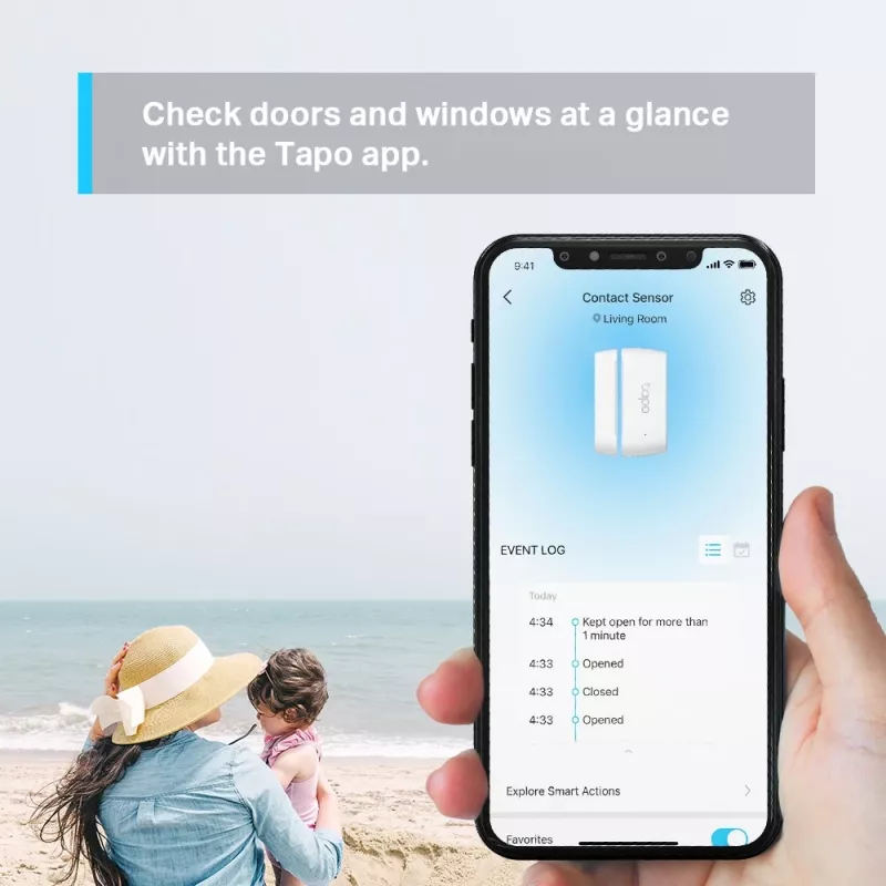 TP-Link Tapo Smart Contact Sensor, Kabellos, Weiß, 922 MHz, Tür/Fenster, 0 - 40 °C, CR2032