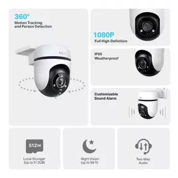 IP-Überwachungskamera TP‑Link Tapo C500 Außenbereich Schwenk-/Neigekuppel, Wi‑Fi, 1080p, 360° horizontal, 30 m Nachtsicht