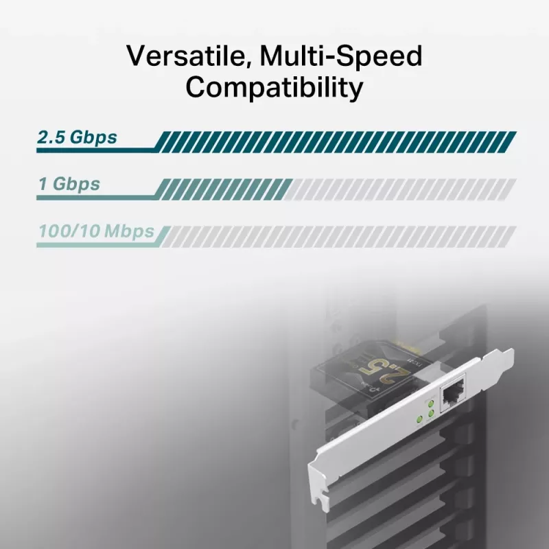 TP-Link 2.5 Gigabit PCIe Netzwerkadapter, intern, kabelgebunden, PCI Express, Ethernet, 2500 Mbit/s, Schwarz, Grau