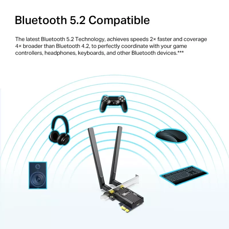 TP-Link AX1800 Wi-Fi 6 Bluetooth 5.2 PCIe Adapter, Intern, Kabellos, PCI Express, WLAN / Bluetooth, 1800 Mbit/s, Schwarz