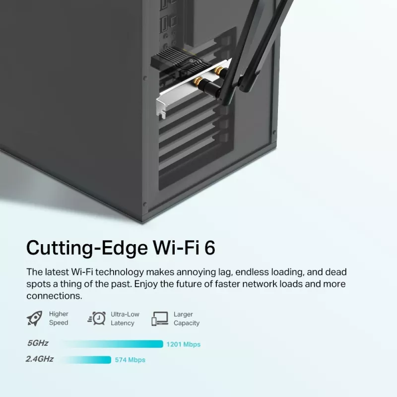 TP-Link AX1800 Wi-Fi 6 Bluetooth 5.2 PCIe Adapter, Intern, Kabellos, PCI Express, WLAN / Bluetooth, 1800 Mbit/s, Schwarz